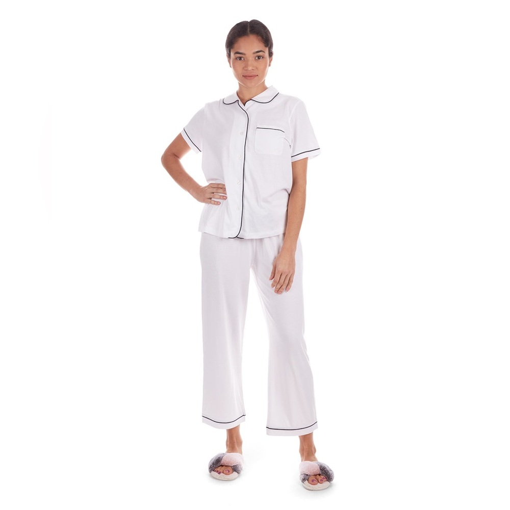 MeMoi Notch Collar Capri‎ Cotton Blend Pajama Set
